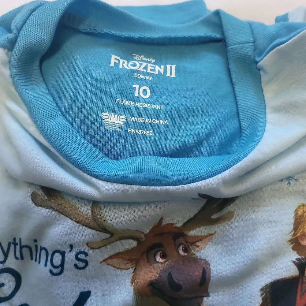 Disney Frozen Blue White Christophe Sven Fleece Bottom Long Sleeve Pajama Set 10